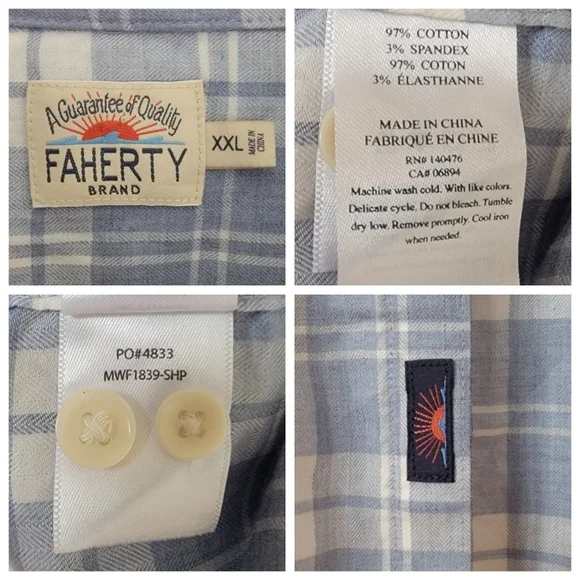 Faherty Ventura Light Blue Plaid Sport Shirt Cotton Stretch Mens Button … - Picture 15 of 16